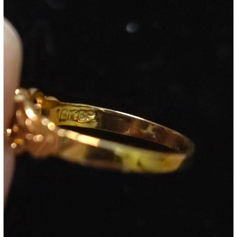 18K Gold Plated Blue Gemstone Ring Size 2 Dainty Elegant Leaf Design - Picture 5 of 7